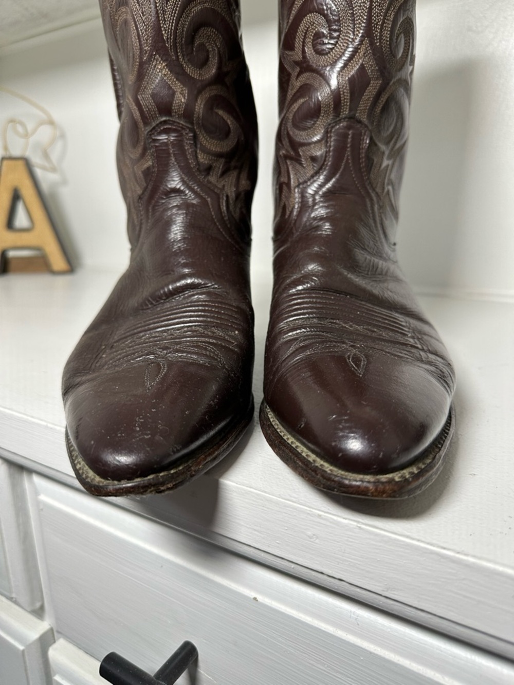Vintage Dan Post Mens 10.5 Western Boots Brown Leather Cowboy Boots Classic USA - Picture 4 of 10
